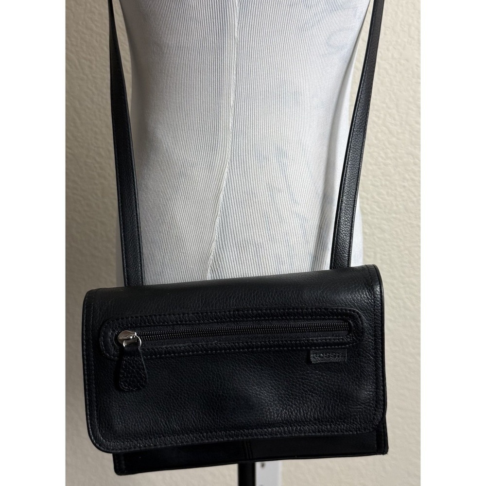 Fossil Crossbody Bag Black Leather Handbag Organizer Travel Classic City Chic - Picture 7 of 10